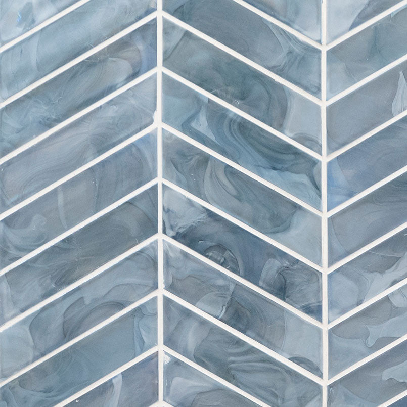 MS International Decorative Mosaic 12" x 12" Chevron Blue Shimmer
