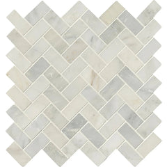 MS International Natural Stone Marble 12" x 12" Herringbone Mosaic Arabescato Carrara