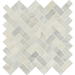 MS International Natural Stone Marble 12" x 12" Herringbone Mosaic Arabescato Carrara