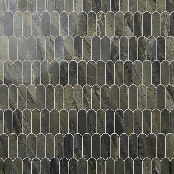 Marazzi Editorial 2" x 5" Fish Scale Mosiac 10" x 11" Polished Emerald Cavalli