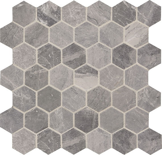 American Olean Presario 12" X 12" 2" HEX Mosaic Honed Meta Silver