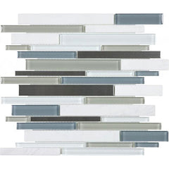 Chesapeake Steel Glass Random Strip Mosaic Nordic Storm