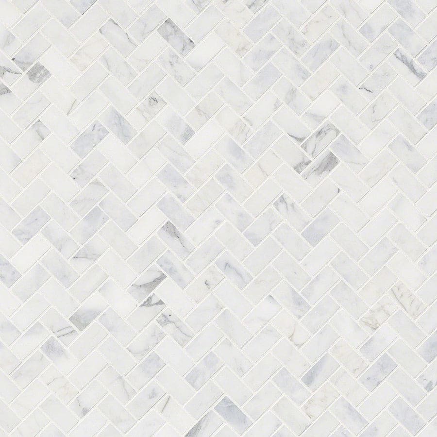 MS International Natural Stone Marble 12" x 12" Herringbone Mosaic Calacatta Cressa