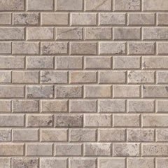 MS International Travertine 12" x 12" Mosaic 2" x 4" Silver