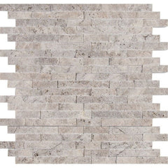 MS International Travertine 12" x 12" SplitFace Interlocking Mosaic Silver