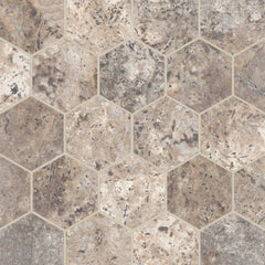 Bedrosians Travertine 3" Hex Mosaic 10.5" x 12"  Silver Cream