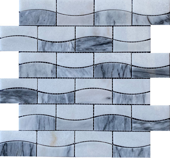 Emser Talento 12" X 13" Wave Mosaic 2" X 3" Polished Gris