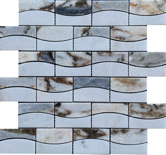 Emser Talento 12" X 13" Wave Mosaic 2" X 3" Polished Oro