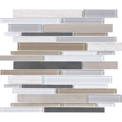 Chesapeake Steel Glass Random Strip Mosaic Twilight Mist