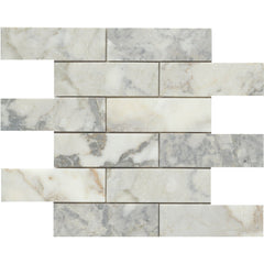 Emser Calacata 2" x 6" Off Mosaic 12" x 12" Honed Giallo 
