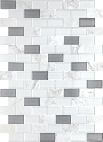 Daltile Perfit Mosaix 18" X RL" Mosaic White Carrara & Glass / Brick Joint 1 X 2 Inch