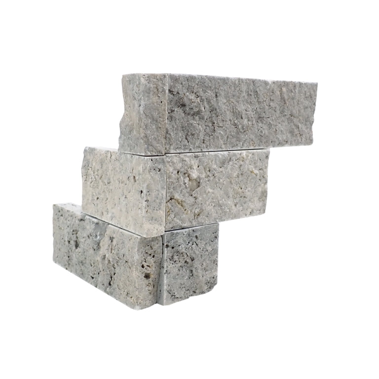 Emser Structure 6" x 6" Stacked ledger corner Travertine Silver